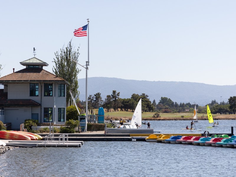 The city of Mountain View, Mountain View Whisman School District and Mountain View Los Altos Union High School District are trying to negotiate a long-term agreement on how to share funding from the Shoreline Regional Park Community, a special tax district created in 1969 that covers much of the city north of Highway 101. The area includes Shoreline Lake, above. Photo by Magali Gauthier.